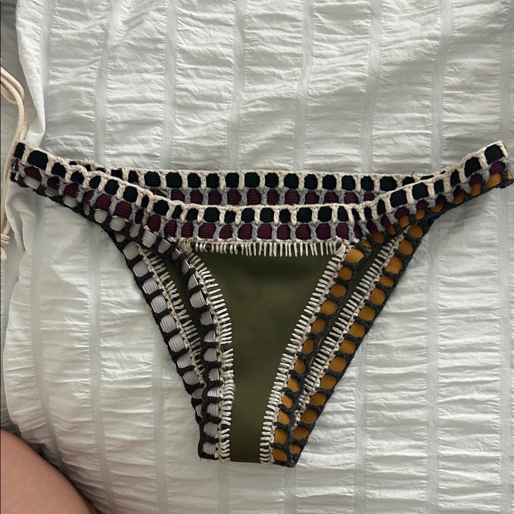 KIINI Olive and Multicolor Crochet Bikini Bottom S